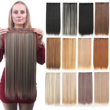 Women heat resistant fiber synthetic hair piecesone piece clip in hair Double Drawn Thick Ends Remy Clip In Hair Extension